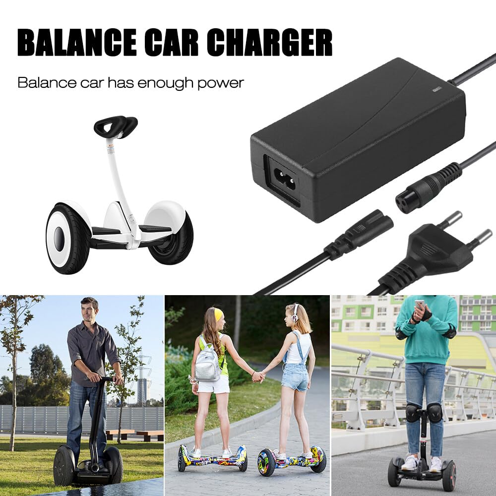 Chargeur Overboard 3 Broches Universel, Chargeur Hoverboard, Chargeur Overboard, 42V 2A Chargeur Trotinette Electrique, Chargeur Trottinette Électrique, Universel à Batterie au Lithium 36V