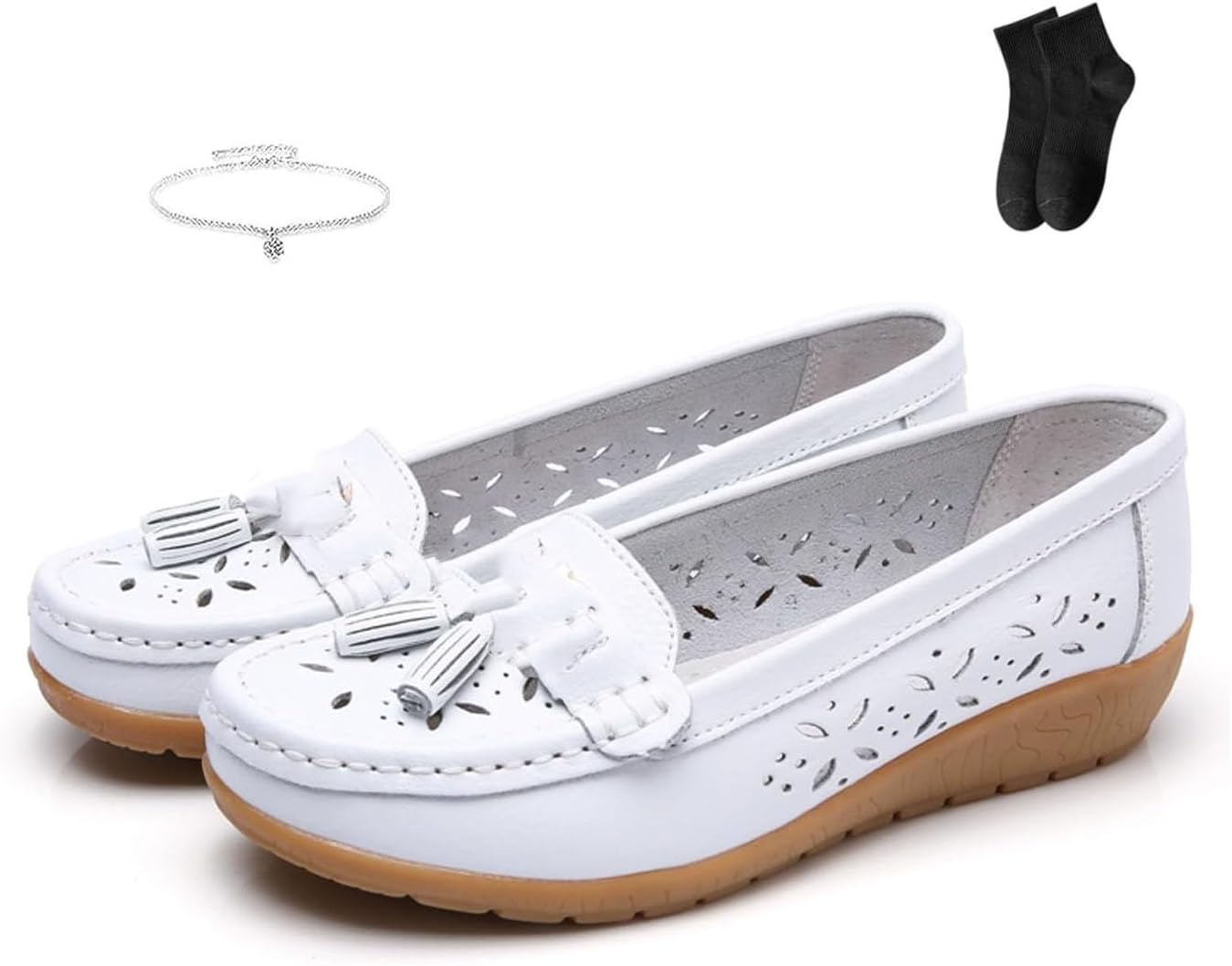 Women Comfortable Breathable Slip on Arch Support Non-Slip Casual Shoes, Orthopedic Loafers for Women in Breathable Leather Wide Width for Work Office Nursing