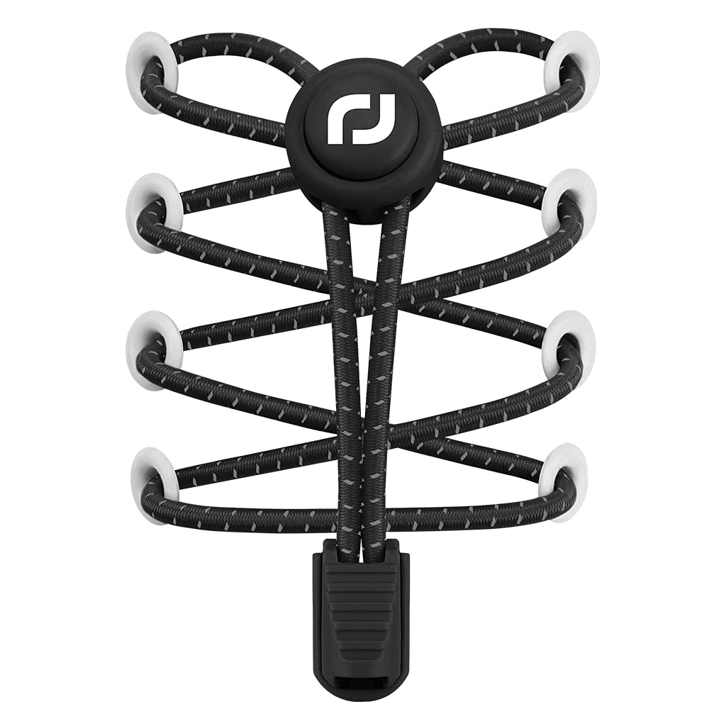 [RJ-Sport] 結ばない靴紐-靴の着脱を簡単に レースロック 伸縮するワンタッチゴム靴紐 靴ひも結ばないという新たな選択が、全ての靴種で使えるオールインワンの靴紐・くつひもの便利さを実現します(反射ブラック)