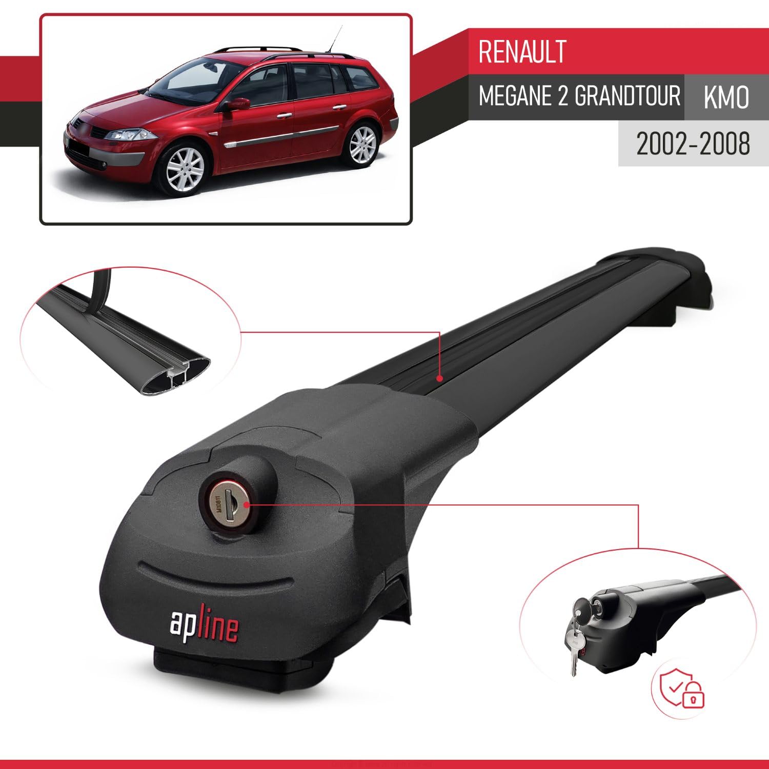 Kompatybilny z Renault Megane 2 Grandtour (KM0) 2002-2008 ACE-1 Model Aluminiowe poprzeczki dachowe Czarny 3 szt.