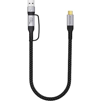 HOTUTUKI USB C Cable Short 30 cm, USB 3.2 Gen 2 x 2 20 Gbps Data Multifunctional 2 in 1 USB A to Type C 4K @ 60Hz UHD Video 5