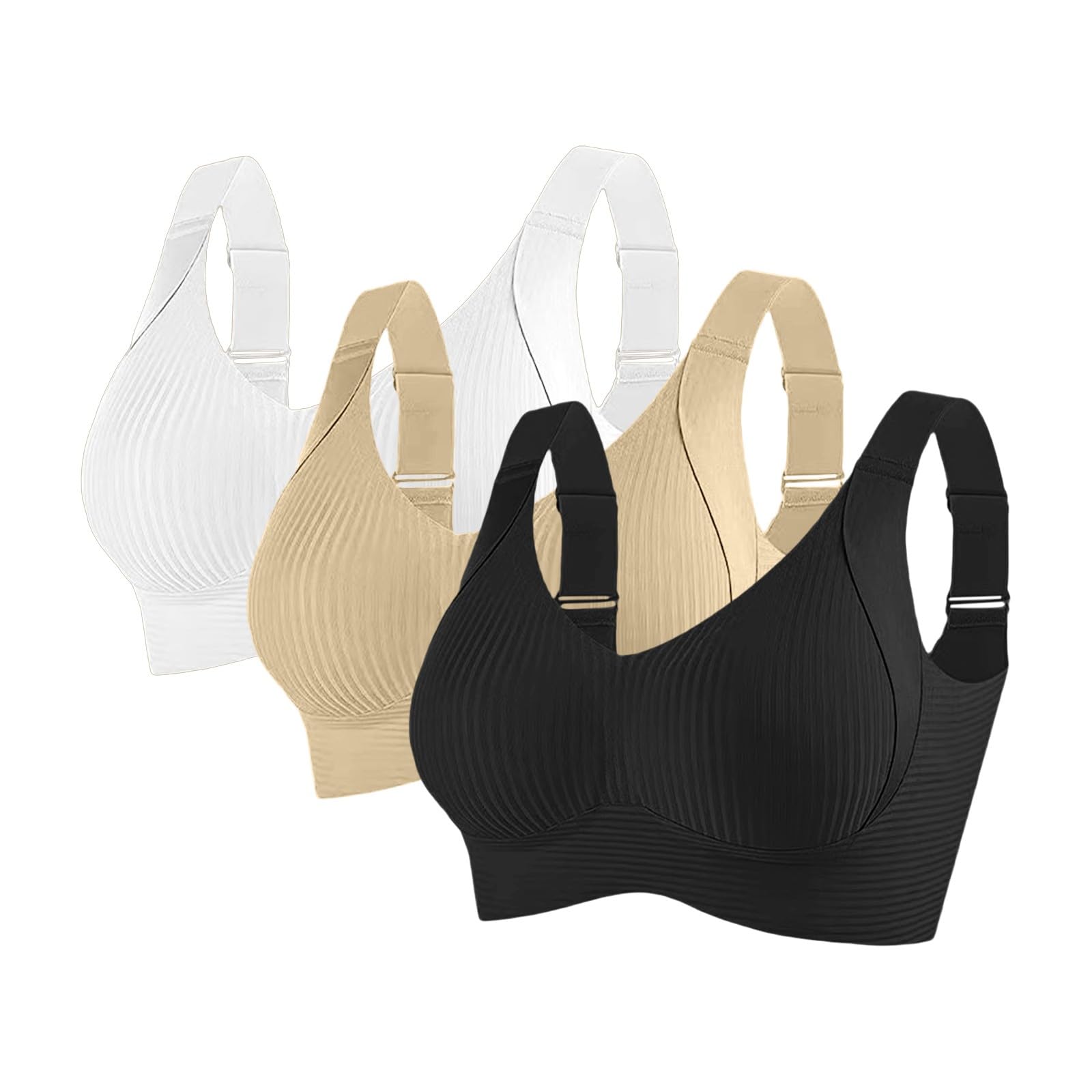 Reggiseni Comfort da Donna UK Sport Push Up Senza Cuciture Confezione da 3 Wireless a Costine Grandi Seni Cadenti Top da Donna Anziani Sport Support Lift Reggiseno Morbido Regolabile Comfort ad Alto