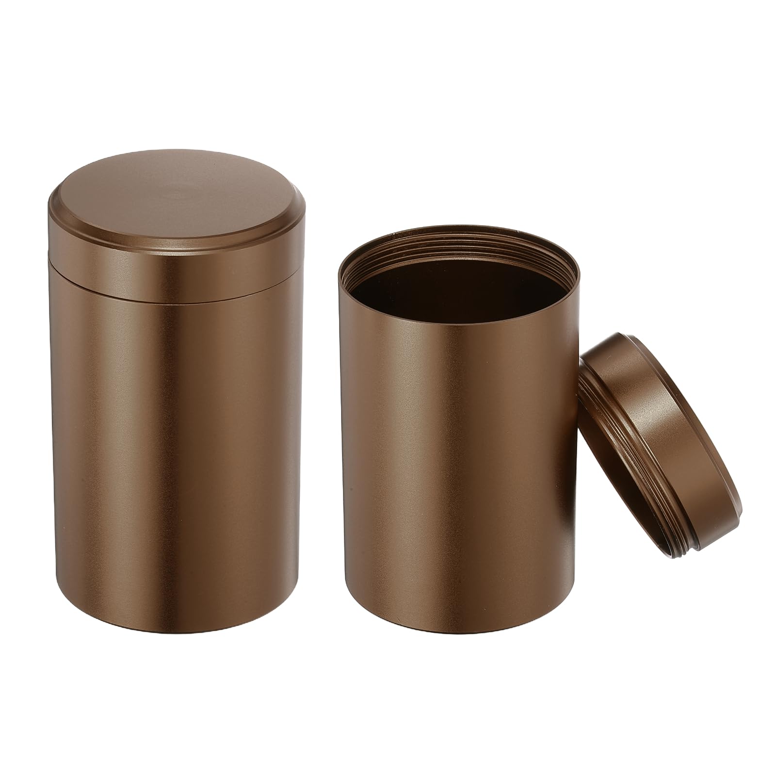 sourcing map 2 Pcs Round Tea Canisters, 3.6" x 2.2" Portable Storage Jar Airtight Metal Tea Containers with Lids for Storing Coffee Beans Cookies Spices Candies Candles DIY, Brown