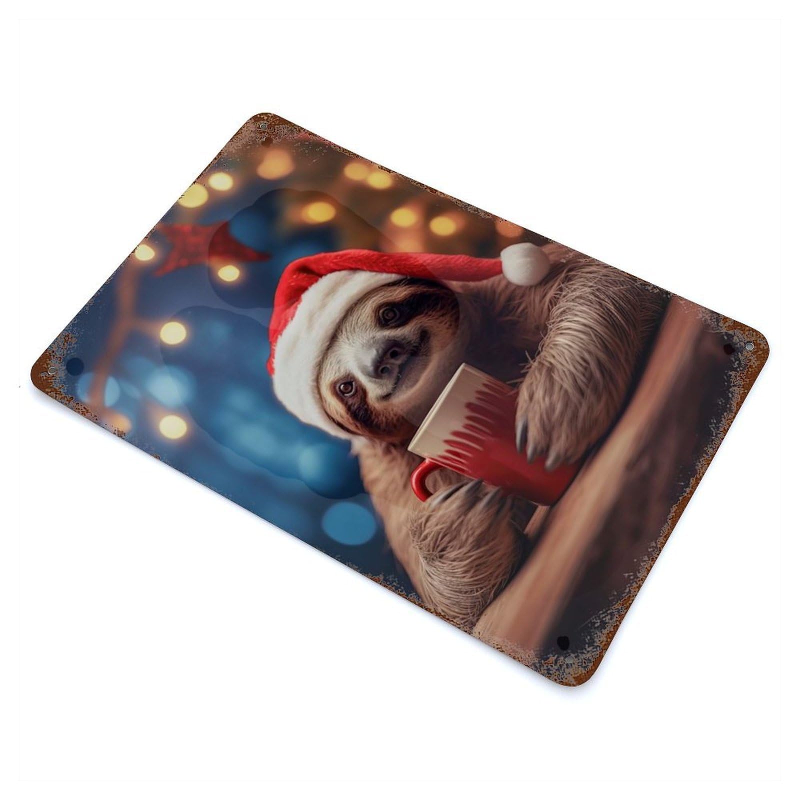 Distressed Metal Wall Sign Lazy Sloth Hot Chocolate 11.8"x7.9", Vintage Wall Decor for Garage, Bar And Workshop Decor