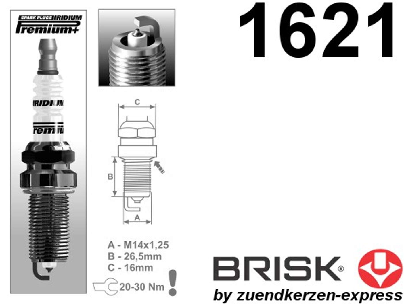BRISK Iridium Premium+ Plus P3 1621 Bujías de Encendido, 6 piezas