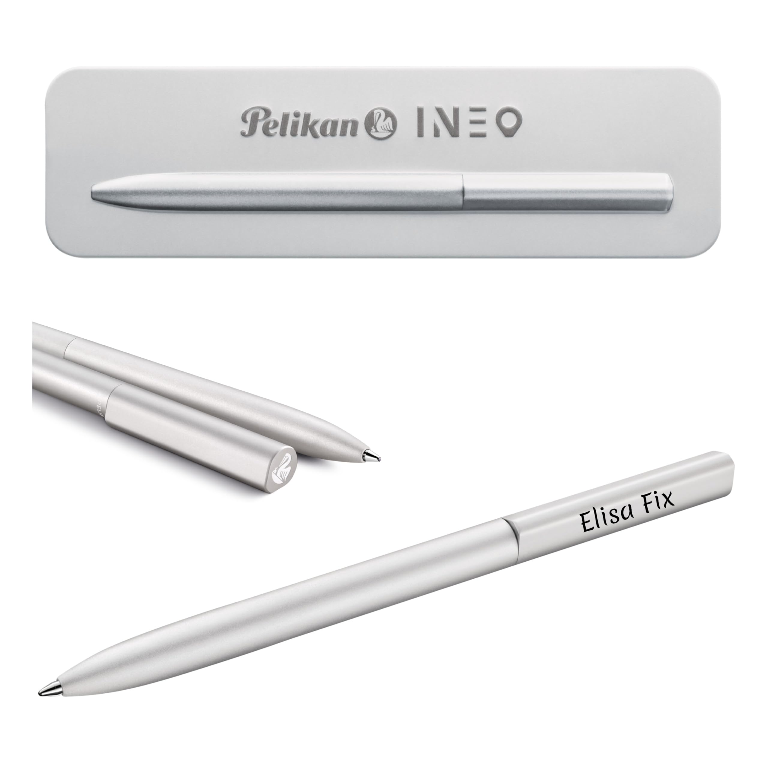 Pelikan Kugelschreiber Ineo® Elements K6 mit Gravur Geschenk - einzigartige Stifte mit Namen - personalisierte Geschenke zu Weihnachten - Kugelschreiber personalisiert (Silber)