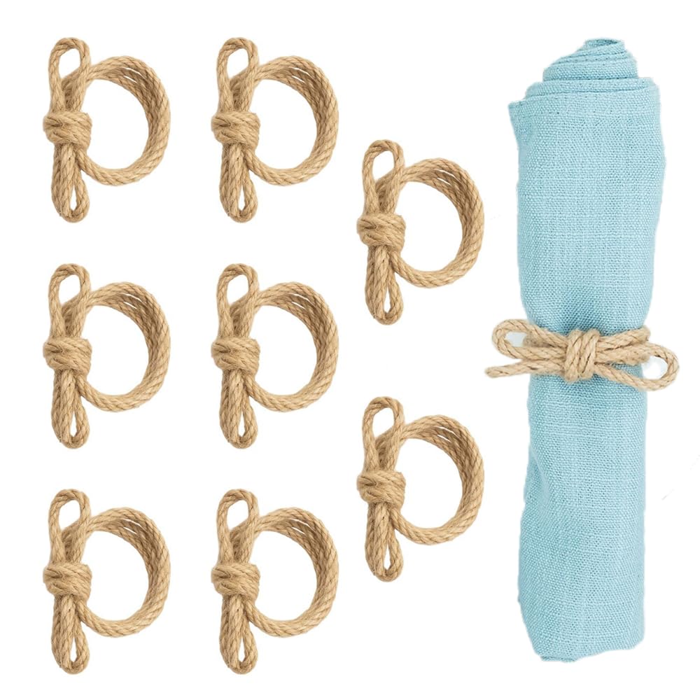 Homelytic 8 Pack Natural Linen Rope Napkin Rings，Dining Table Decor