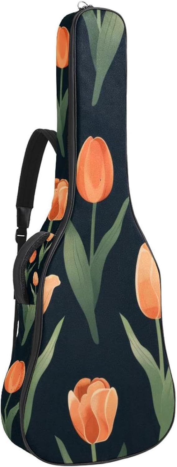 40 41 42 Inch Guitar Bags, Waterproof Padded Acoustic Guitar Case Backpack with Adjustable Shoulder Strap & Pockets, Cute Tulips