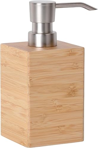 Dispensador de jabón de bambú, dispensador de jabón de madera de 7 onzas líquidas, diseño cuadrado elegante, encimera moderna de baño de cocina