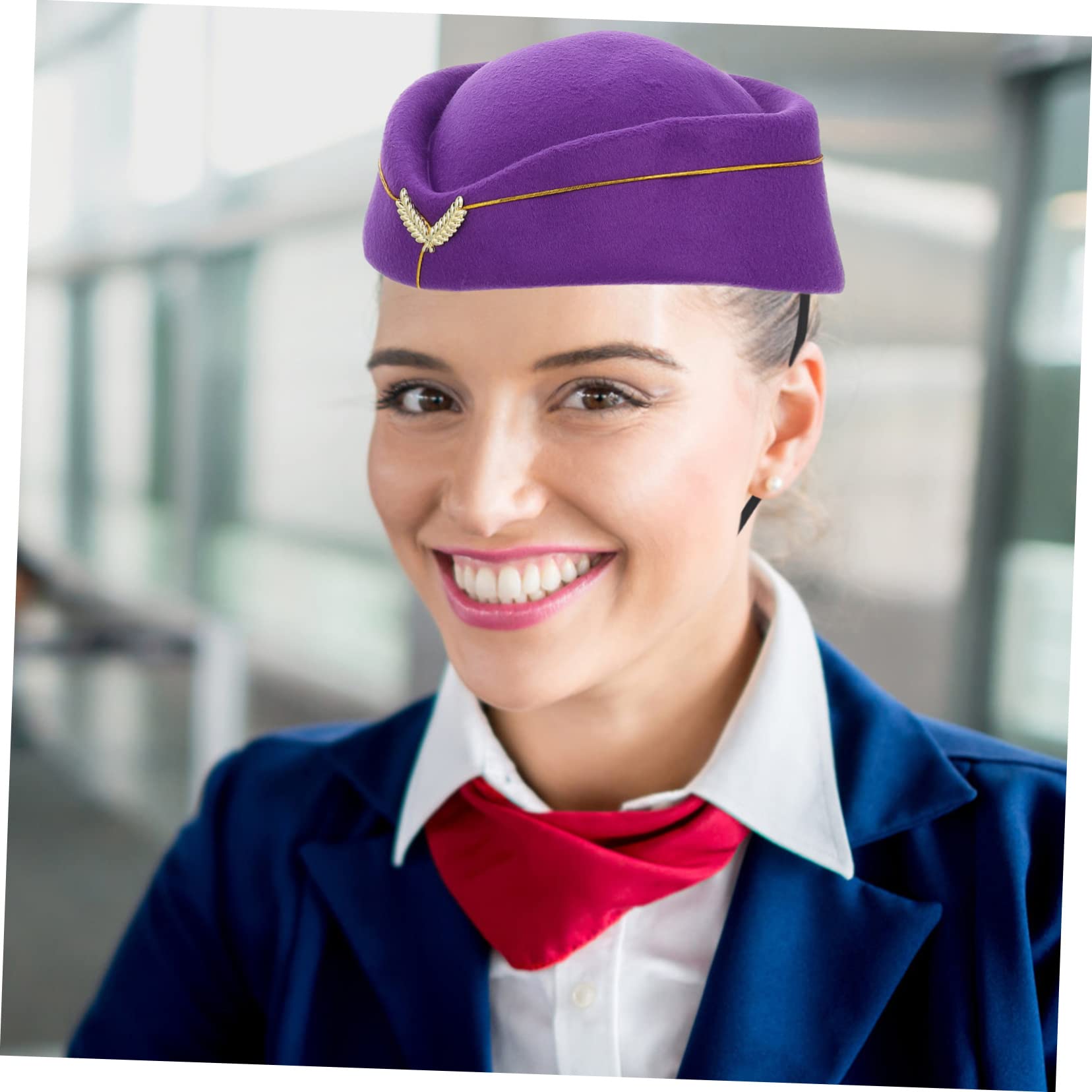 5piezas Sombrero De Azafata De Aerolínea Para Disfraces Elegante Gorra De Uniforme Cosplay Para Fiestas Eventos y Espectáculos Morado