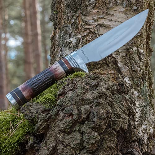 QueenClass Jagdmesser Survival Messer Edelstahl Klinge, Outdoor Gürtelmesser handgefertigt mit robustem Lederholster Cover