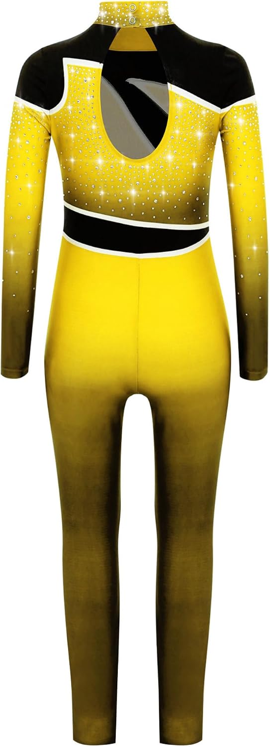 ACSUSS Kids Girls Full Body Unitard Ballet Dance Leotard Rhinestone Figure Skating Jumpsuit One Piece Bodysuit