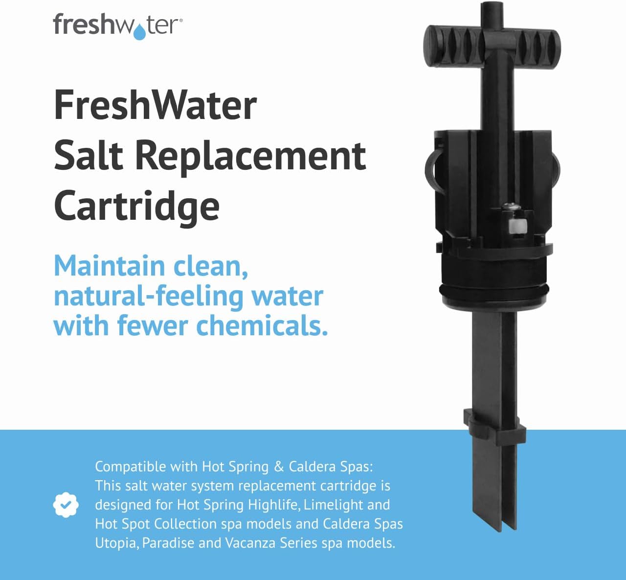 FreshWater Salt System Cartridge - Water Treatment Replacement Cartridge for Spas & Hot Tubs - Easy Maintenance - Supports Natural-Feeling Water to Help Prevent Dry Eyes & Itchy Skin (3 Pack)