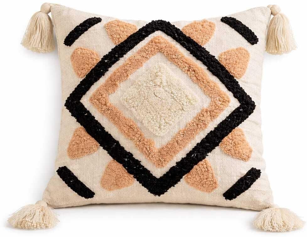 Image of Cushion Cover Pack of 5 (16x16 Inches) | Cotton Textured Decorative Throw Pillow Case for Sofa Bed Living Room Diamond Tufted Cushion Cover with Tassels (Multicolor)