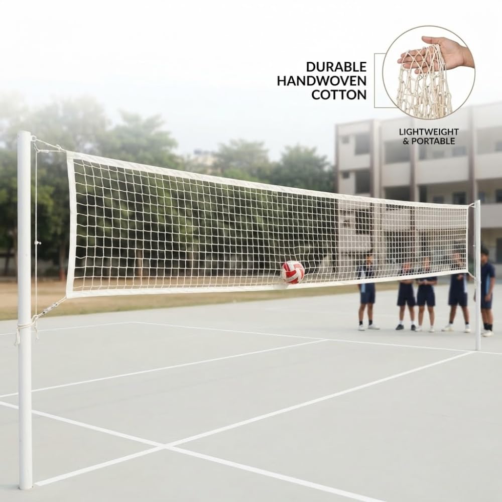 Cotton Throwball Net White | Standard Size Handwoven Sports Net | Lightweight Net for Schools Colleges & Clubs