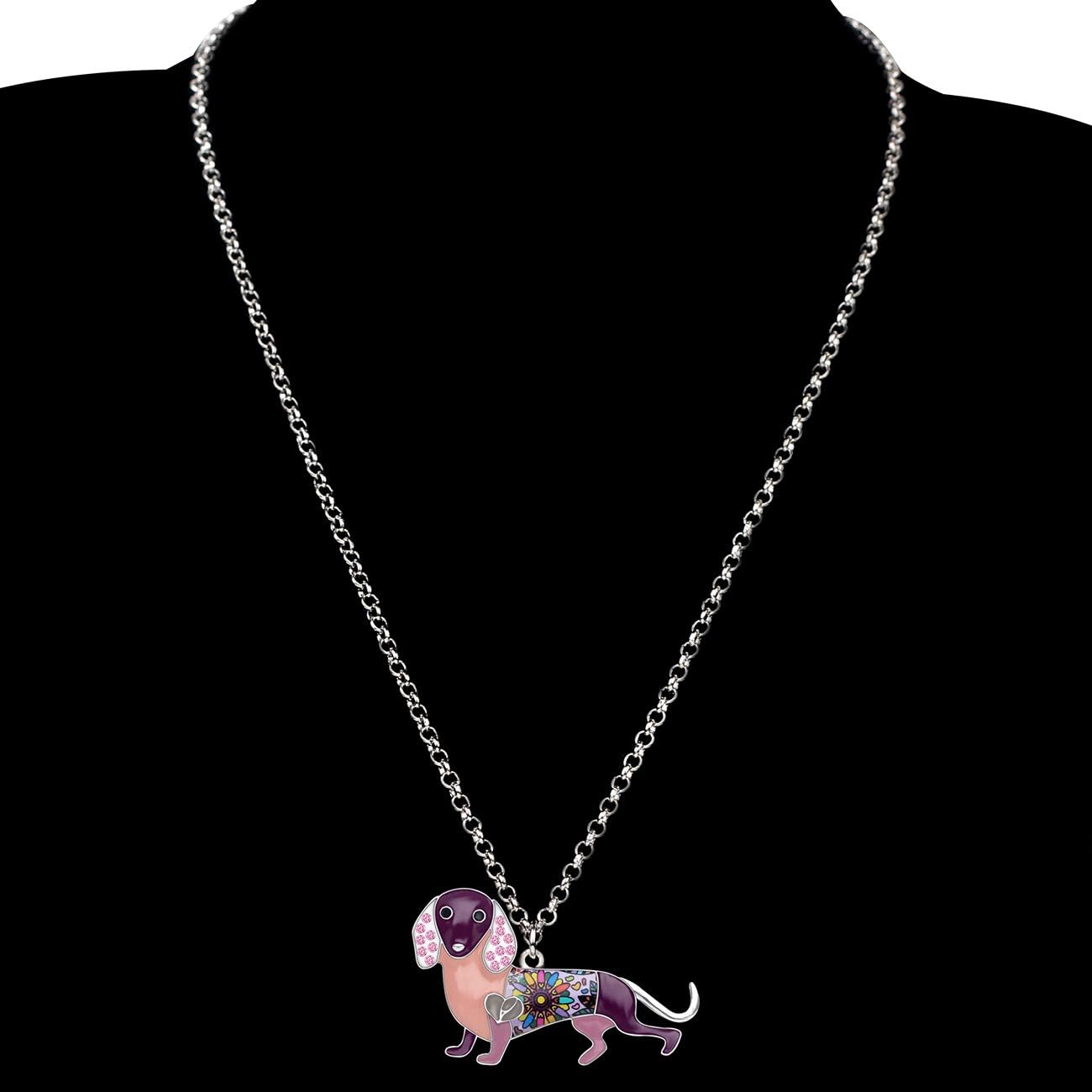 BONSNY Collection “LIMMO“ Love Heart Enamel Zinc Alloy Pets Dachshund Necklace Dog Animal pendant 18" image 2