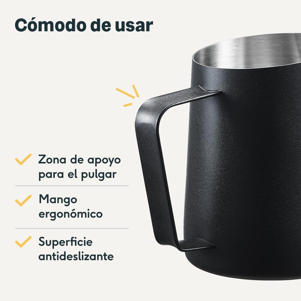 SILBERTHAL Jarra barista para cafetera - Acero inoxidable - Jarra leche 350 ml - Negra