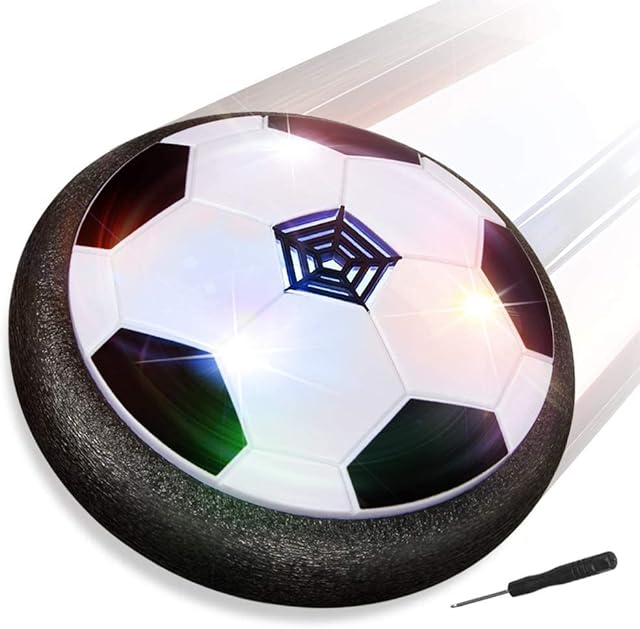 Baztoy Kids Toys Air Power Soccer Ball Games Indoor Hover Football with Soft Foam Bumpers and LED Lights Children Gadget Gifts for Boys Girls 3 4 5 6 7 8 9 10 Years Old