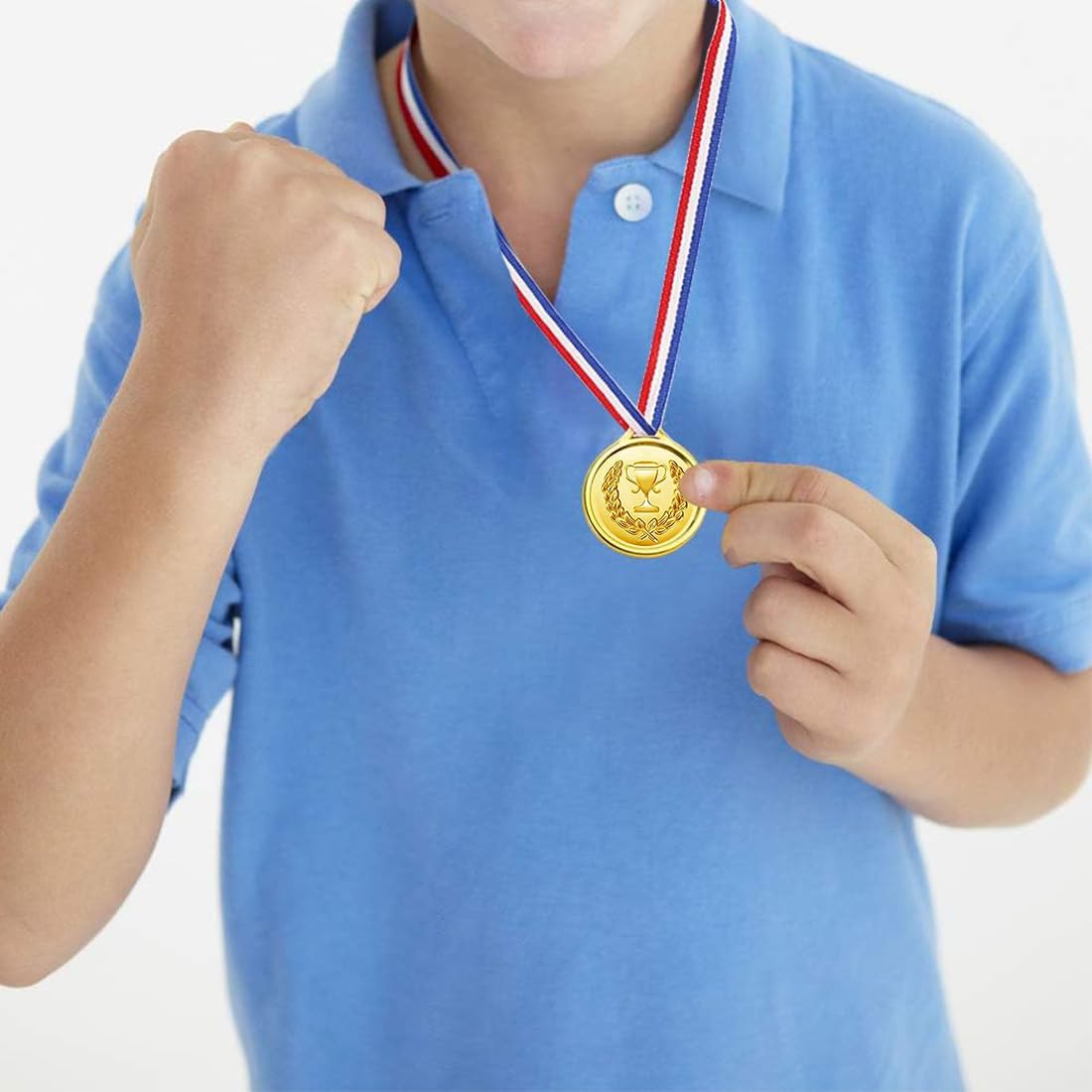 Medaglie Compleanno Bambini, Set di 6 Medaglie Olimpiche in Plastica con Nastri, per Bomboniere, Giorni Sportivi e Gare di Gioco