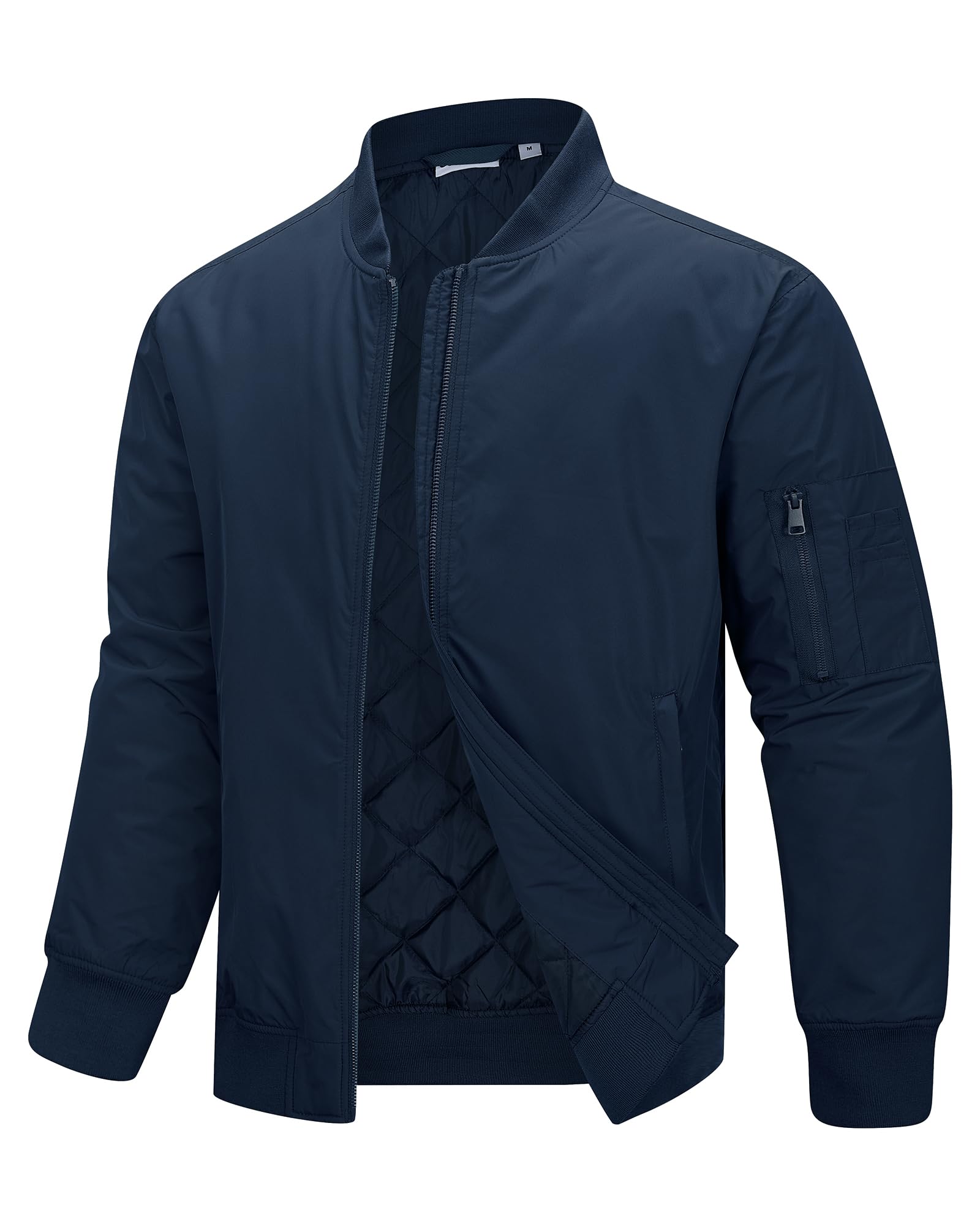33 000ft Mens Bomber Jacket Waterproof Zip Up Windbreaker Quilted Padded Lightweight Warm Casual Spring Fall Winter Coat