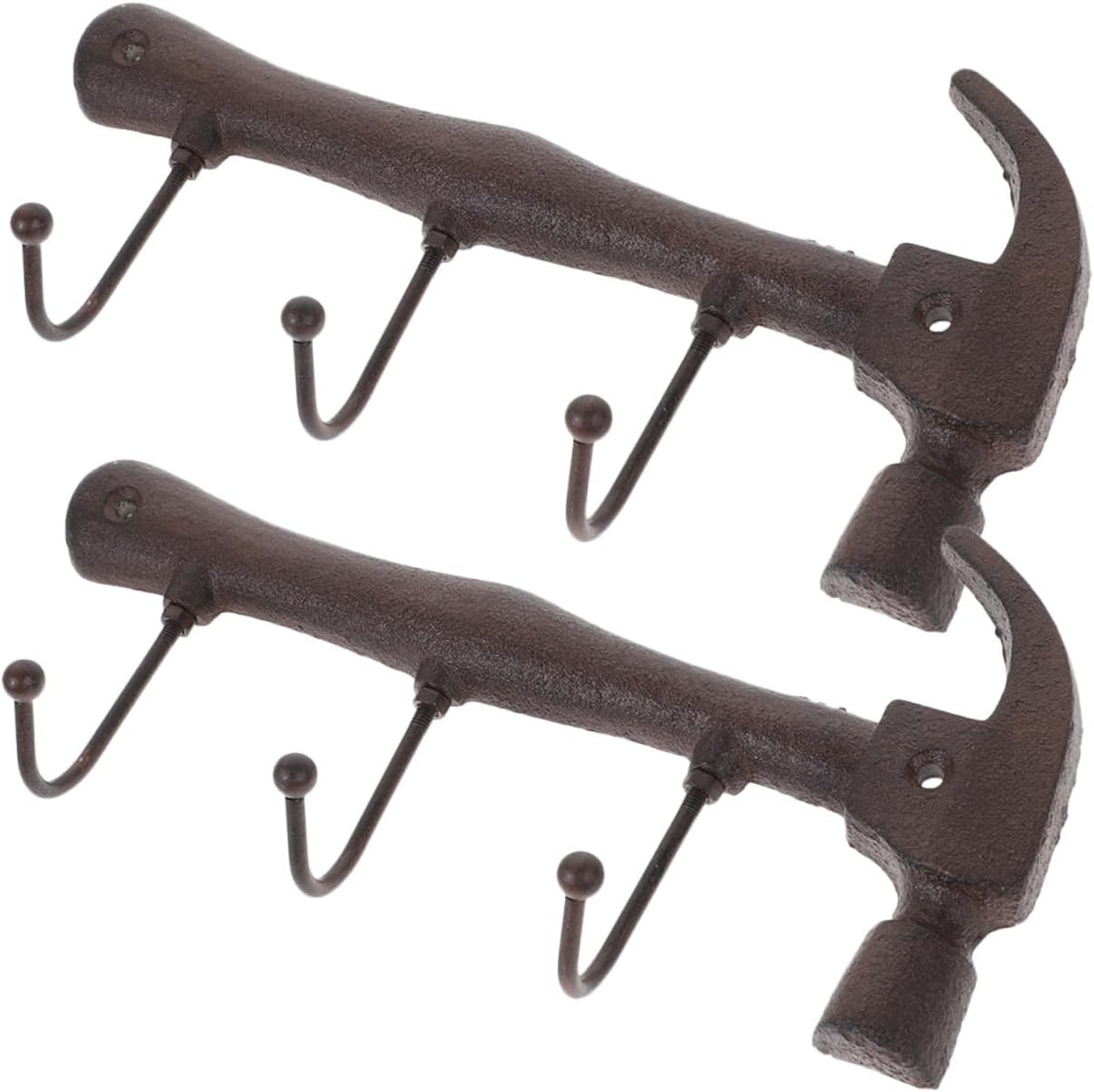 BESTOYARD Vintage Hammer-Shaped Iron Coat Hook Wall Mount, 2pcs Metal Home Clothes Hangers with Screws for Entryway, Bathroom, and Closet Organization