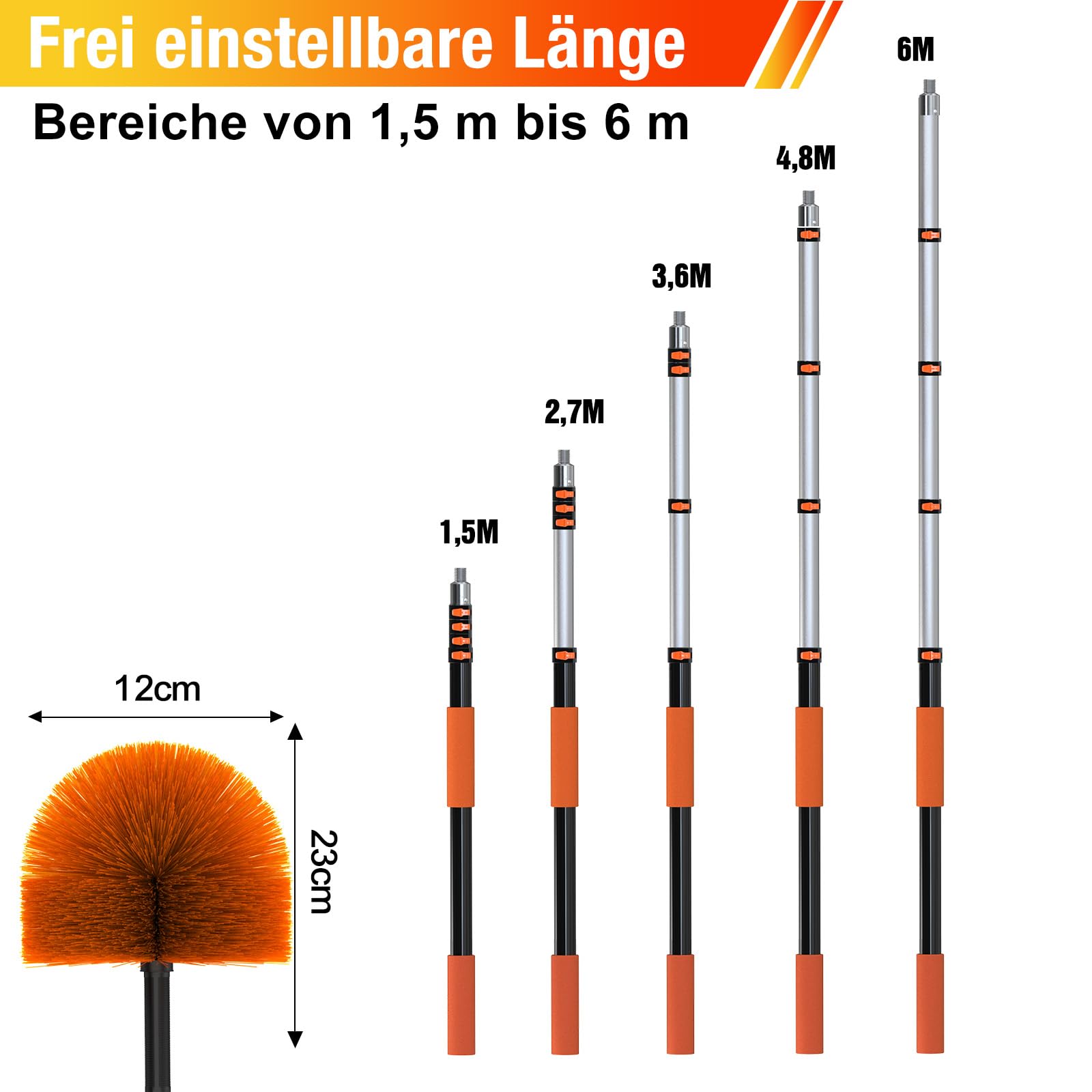 LAANPOLE 6m Staubwedel Teleskop Waschbar, Spinnenwebenentferner zum Reinigen, Spinnwebenbesen mit Teleskopstiel für Decken, Ecken, Spinnweben, für den Außen- und Innenbereich Geeignet