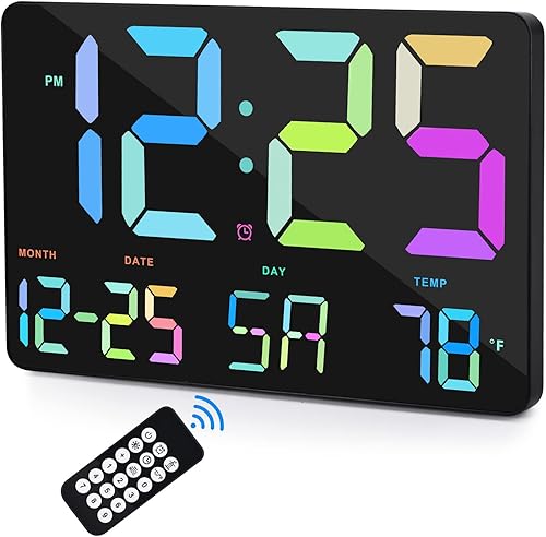 Reloj de pared digital reloj despertador digital LED de 115 pulgadas pantalla grande con control remoto brillo ajustable calendario temperatura