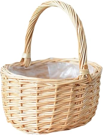 Facyn Panier Pique-Nique En Osier Rotin Ovale Avec Poignée Et Doublure - Panier Marché Pour Fruits, Fleurs Et Légumes
