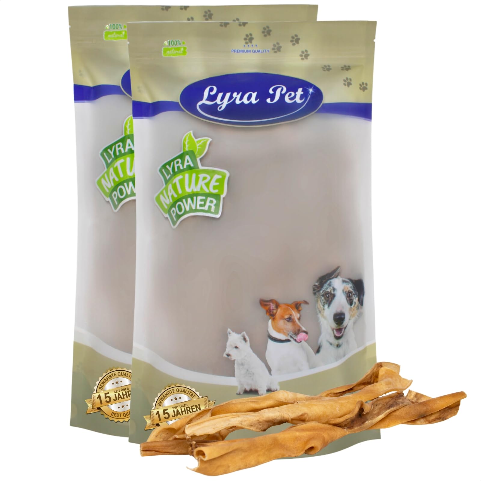 Lyra Pet® 2 x 10 STK. Rinderkopfhautstangen ca. 50 cm Kauartikel für Hunde | Naturbelassener Kauartikel vom Rind - Proteinreiches Leckerli - Extra lange, harte Konsistenz - Fettarm & leicht verdaulich