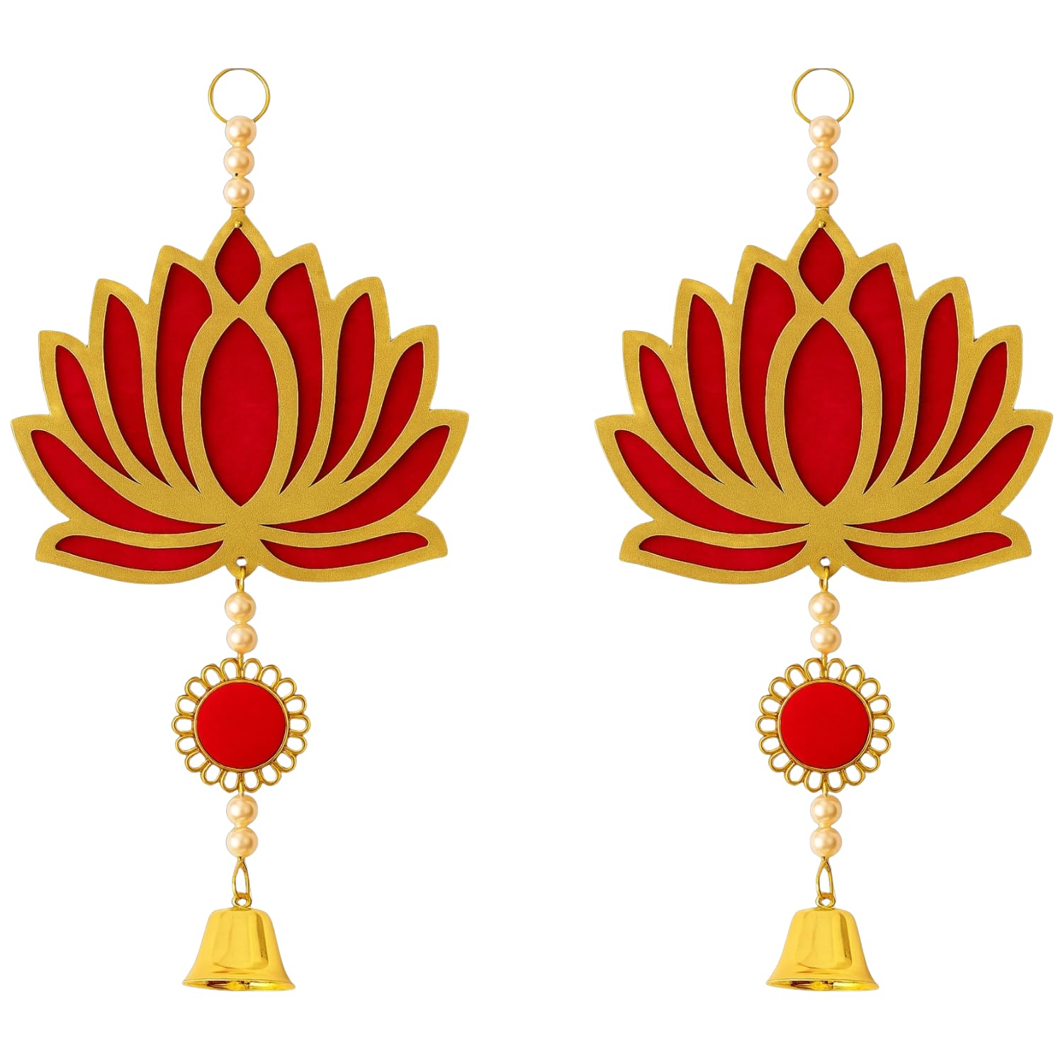 Panchhi Store Lotus Wall Hanging with Golden Bells for Home Decoration, Decorative Toran Latkan for Main Door, Mandir Decorations Items, Ganpati Decoration's, Diwali Decoration, Red Pack of 2-image-8