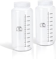 DEMORA 32oz Clear Plastic Bottles with Airtight Caps, Wide Mouth Graduated 1000ml Food-Grade PP Containers for Lab Reagents, Samples & Travel (2 Pack)
