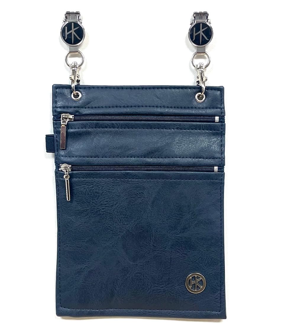 HipKlips Clip on Hip Bag with cell pocket, Faux Leather, RFID blocking, Hands-free (Navy)