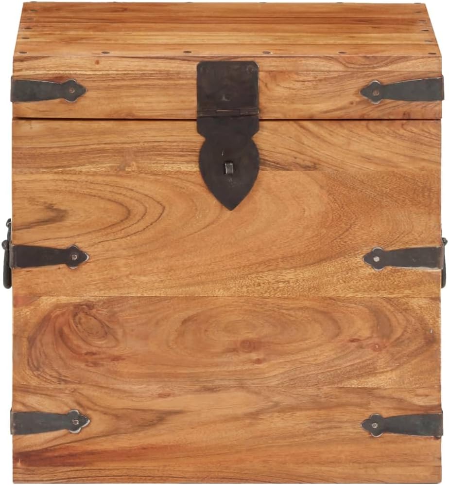 Minimalist Wood Grain Storage Trunk with Secure Locking System and Solid Acacia Wood Construction for Spacious Home Organization