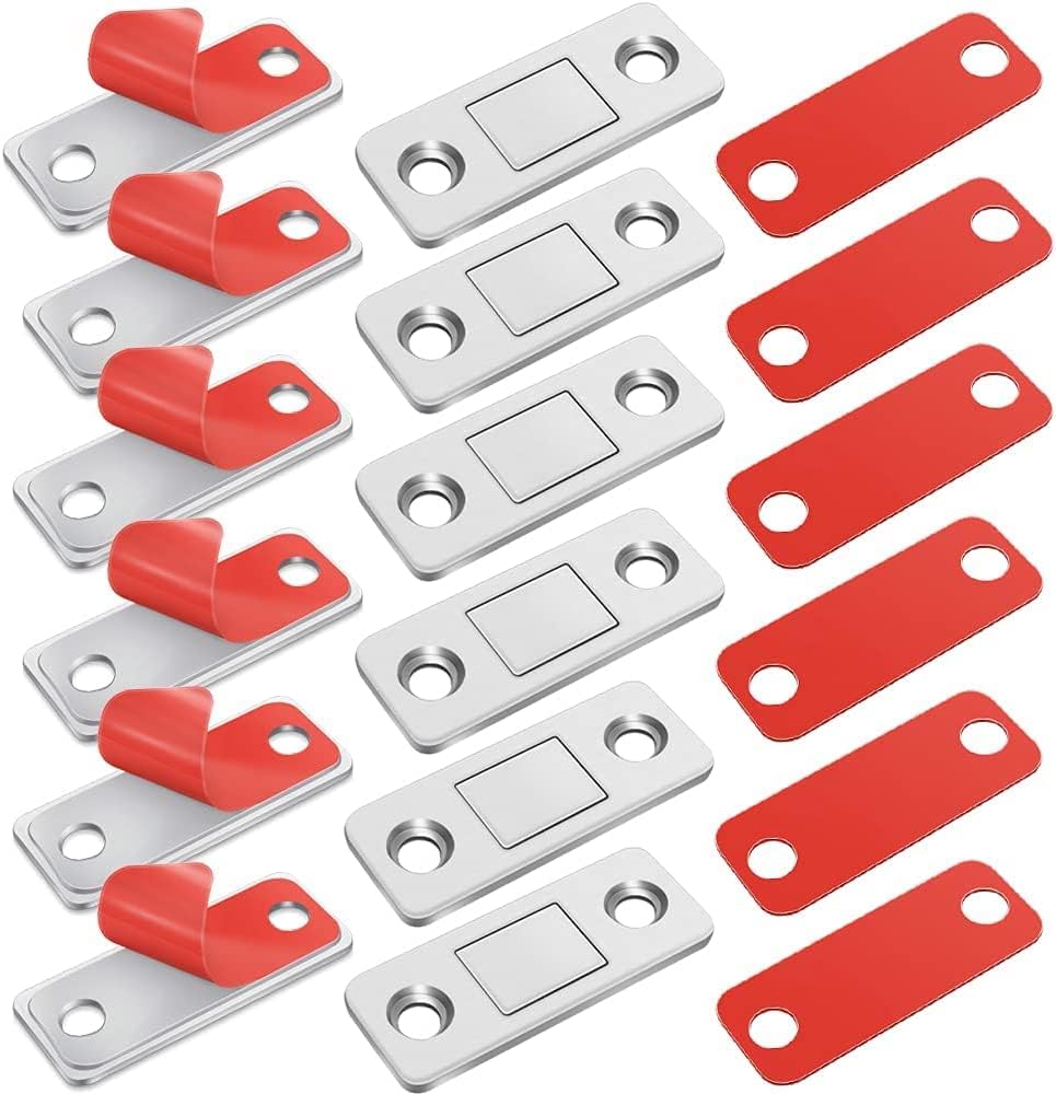 Jialto 4 Pcs Cabinet Door Magnets Self Adhesive|Cabinet Magnetic Catch with Strong Adhesive & Screws,Door Magnets to Hold Door Furniture Safety Latches – Stainless Steel