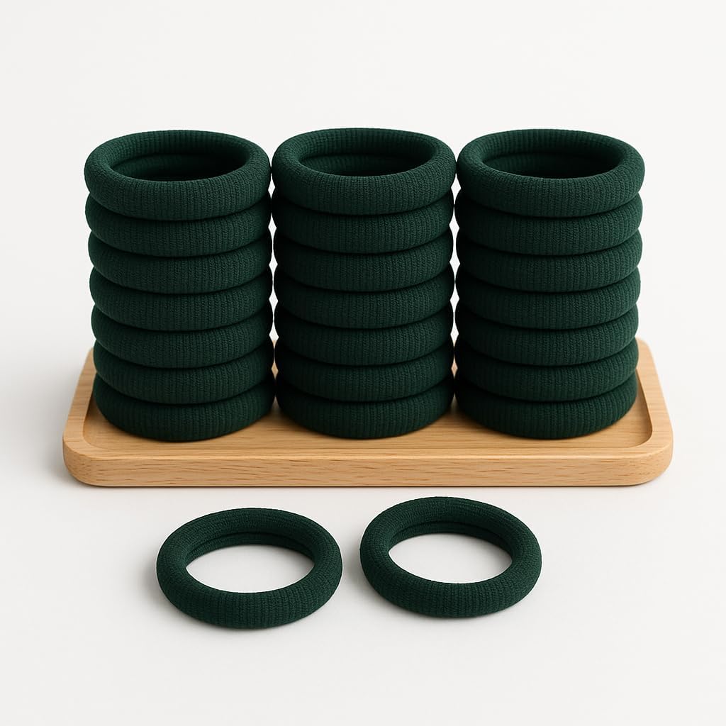 KARDIFF Green Elastic Ponytail Holder Hair Rubber Ties Head Bands Soft Cotton Thick Thin Hair Wear for School Girls, Kids, Women Accessories (15, Green)-image-6