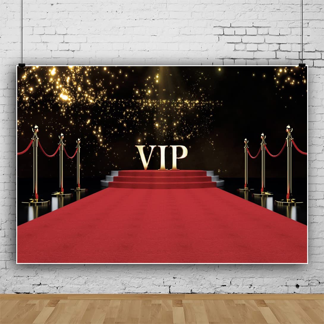 YongFoto 4,5x3m Vinile fondali fotografici VIP Stage Red Carpet Macchie d'oro scintillanti per l'evento di nozze di compleanno Sfondo foto Studio Fotografico Partito Fondale foto