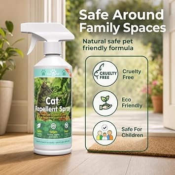 Cat Urine Deterrent Spray Indoor - Stop Cats Urinating in House on Carpet & Bed & Fouling Garden - Odour Remover - Urine Destroyer with Enzymatic Formula - Eucalyptus Lime Peppermint 500ml