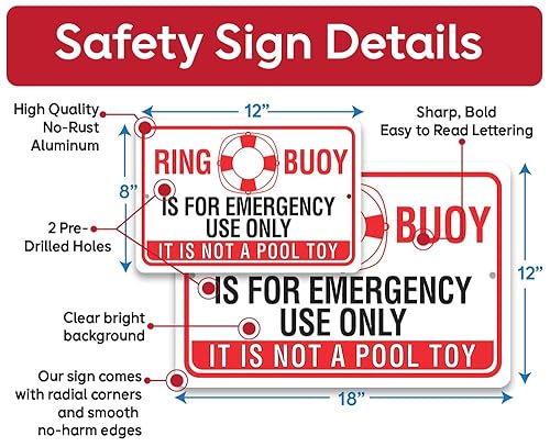 Miniatura 3 de Metal Sign - Ring Buoy is For Emergency Use Only, It is Not a Pool Toy - Use IndoorOutdoor - Pool Safety Precaution and Notice to Public to Minimize