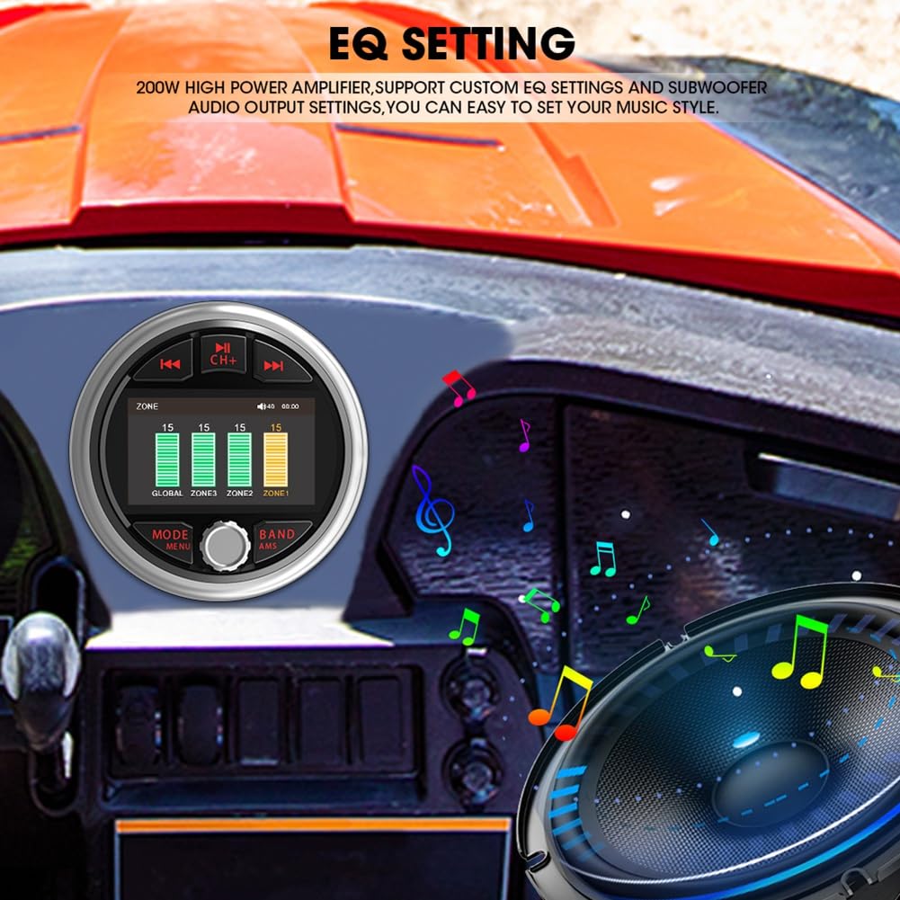 MP5 Marine Stereo IPX5 Wasserdichtes Bootsradioplayer Bluetooth FM/AM RDS Audio für Yacht, Messgerät, ATV, UTV, Wagen, Motorrad