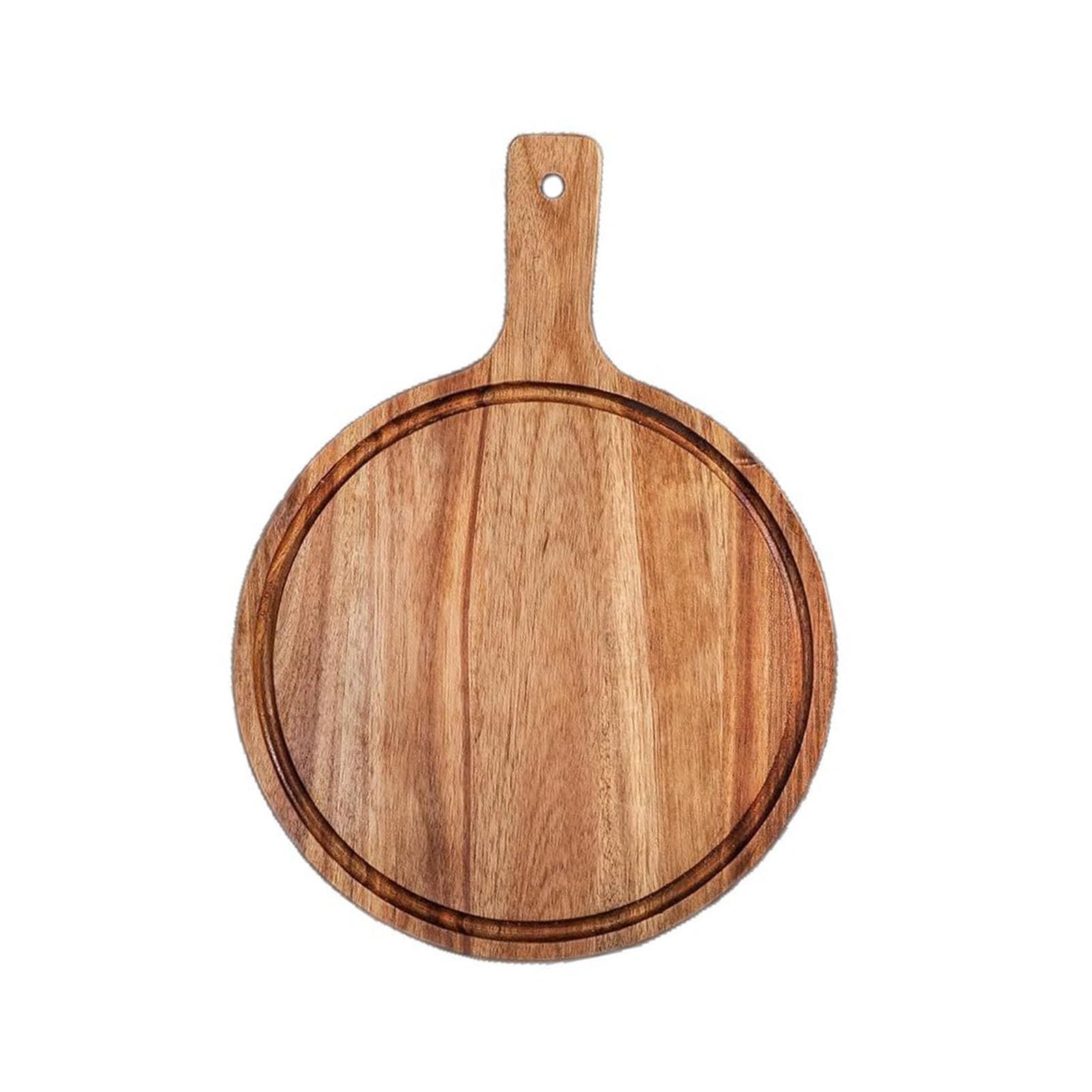 MALSSE Oven Safe Pizza Tray Ergonomic Handle Cutting Board for Meal Preparation for Camping Trip and Home Use Natural Wood Pizza Serving Tray