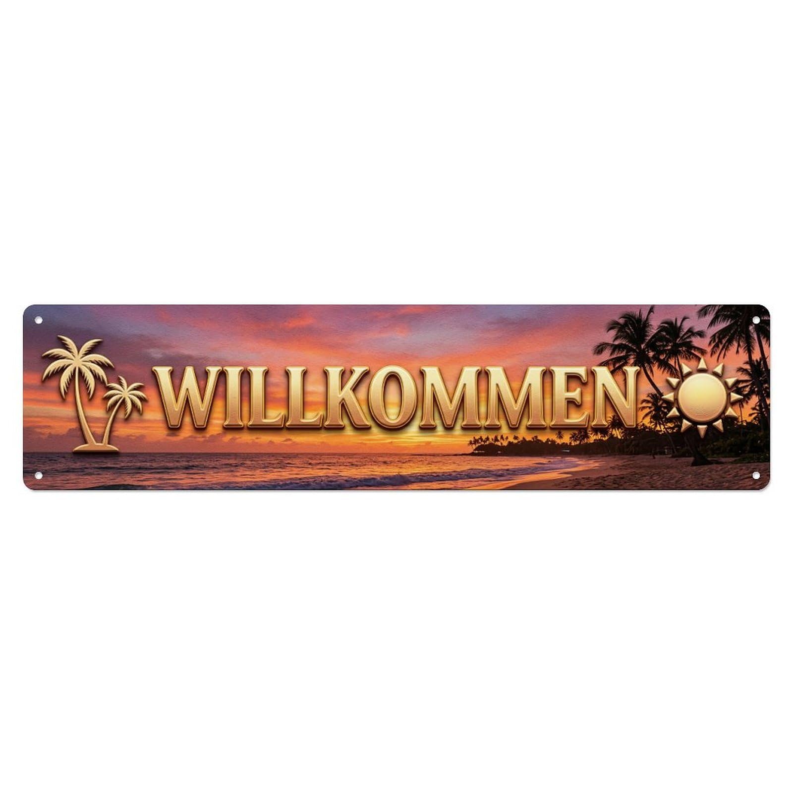 Sunset Beach Tropical Paradise Welcome Metal Tin Skinny Sign Plaque Wall Decor for Cafe, Club Bar, Office, Home Garden Metal Poster 4x16Inch