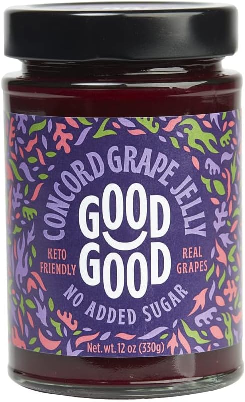 GOOD GOOD Concord Grape Jelly Jam - No Added Sugar - Low Calorie - Gluten Free and Vegan - Diabetic and Keto Friendly - 12oz / 330g (Pack of 1)