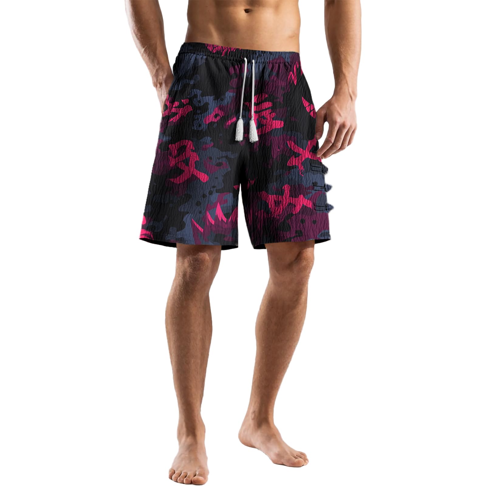 Shorts for Men Casual Summer Drawstring Hawaiian Mens Shorts Wide Leg Breathable Quick Dry Retro Beachwear