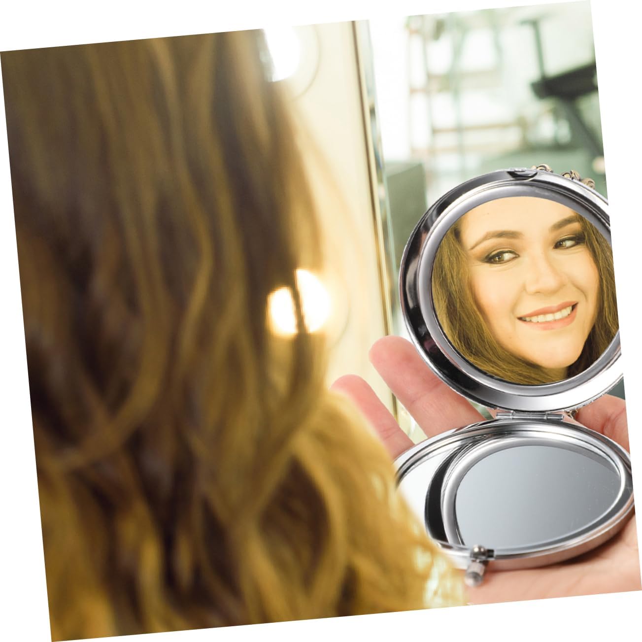 6pcs Double-Sided Pocket Mirror Magnification and Rhinestone Design Compact Makeup Mirror Go Stylish Purse Accessory