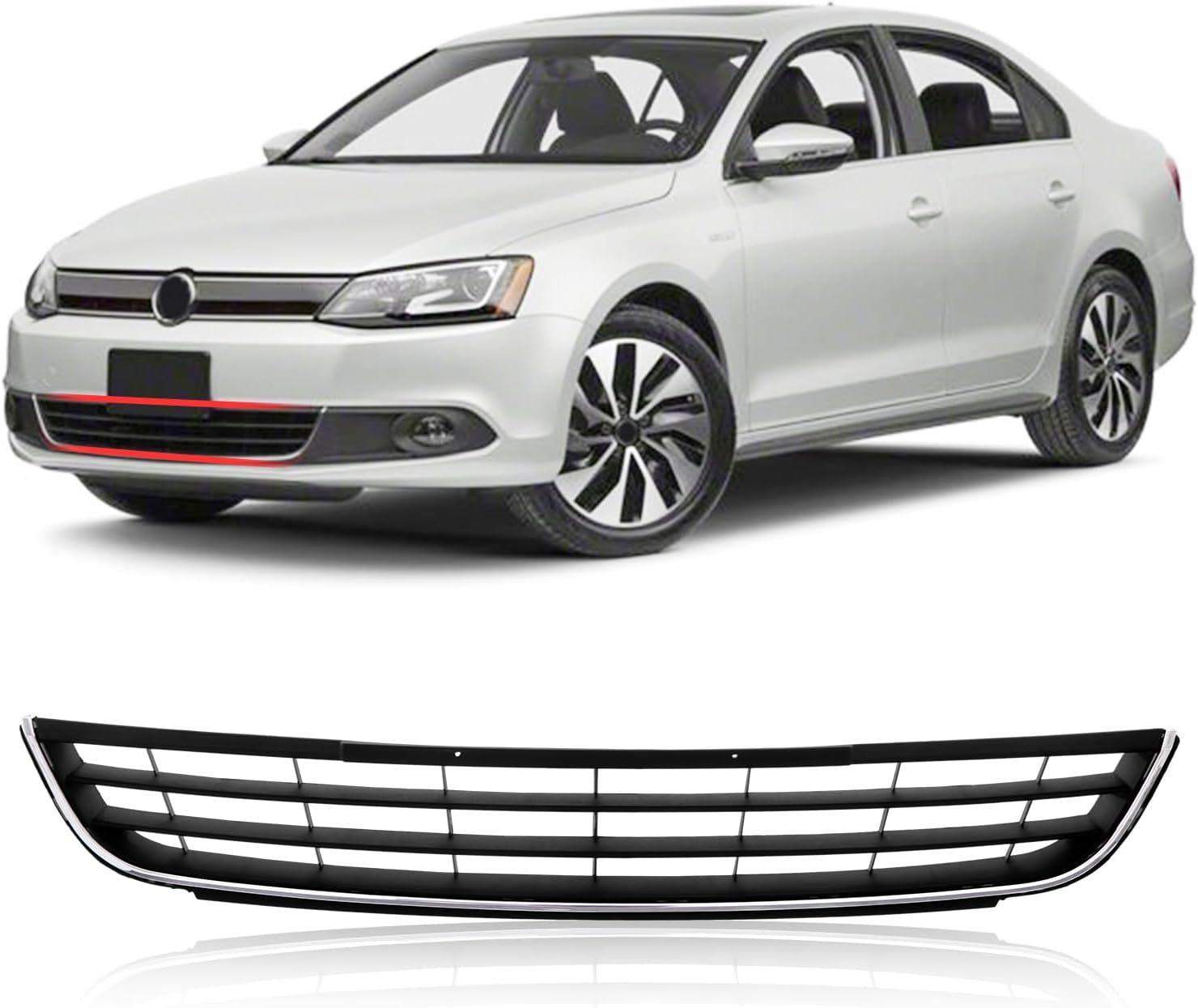 Perfit Liner New Front Lower Bumper Grille Black Plastic With Chrome Molding Compatible For 2011-2014 Volkswagen Jetta Fits 5C6853671RYP VW1036120