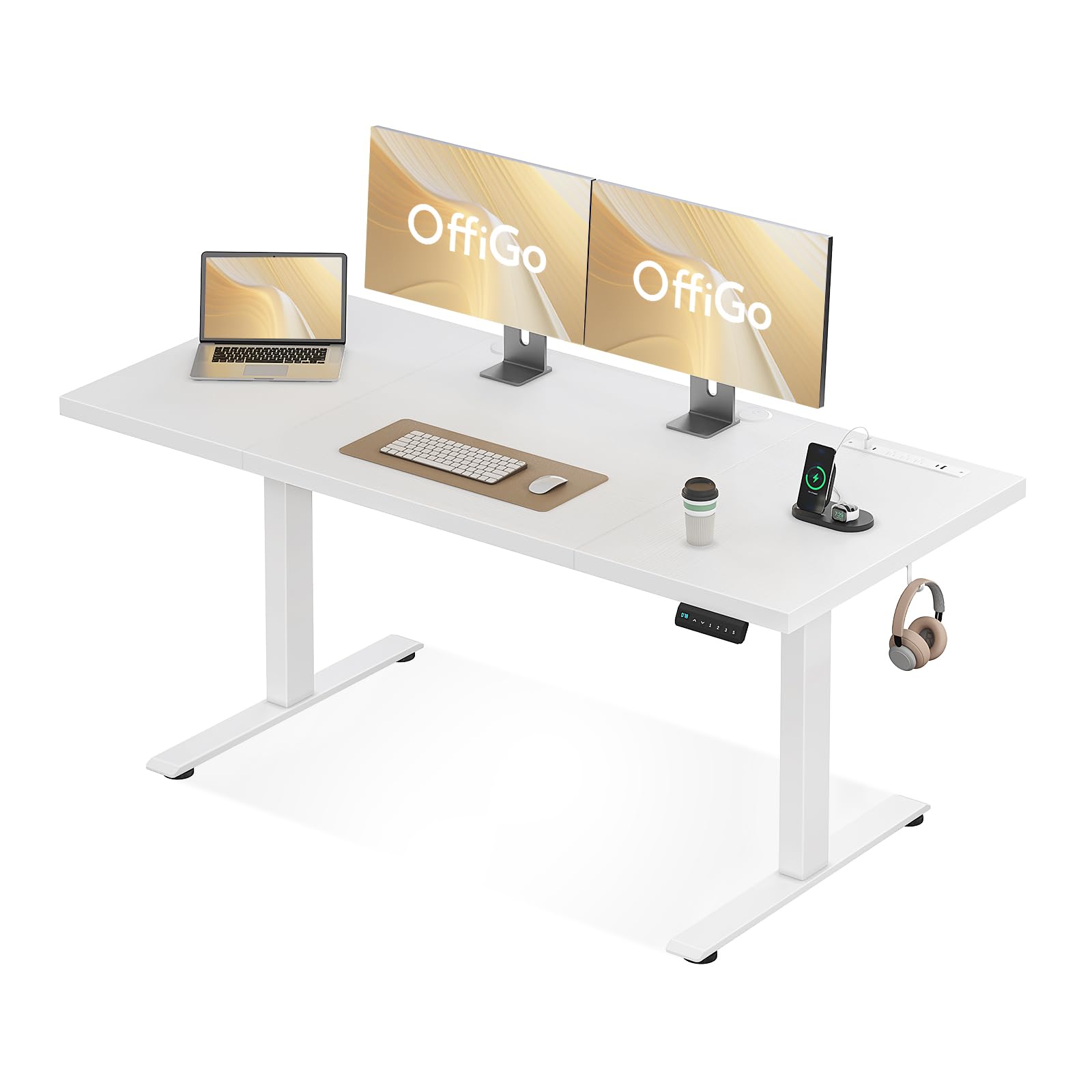 Electric Standing Desk with 3-Piece Board, 71 Inch Height Adjustable Large Table with Power Outlets, Sit Stand Table, Writing Computer Desk for Home, Office, Workstation, White