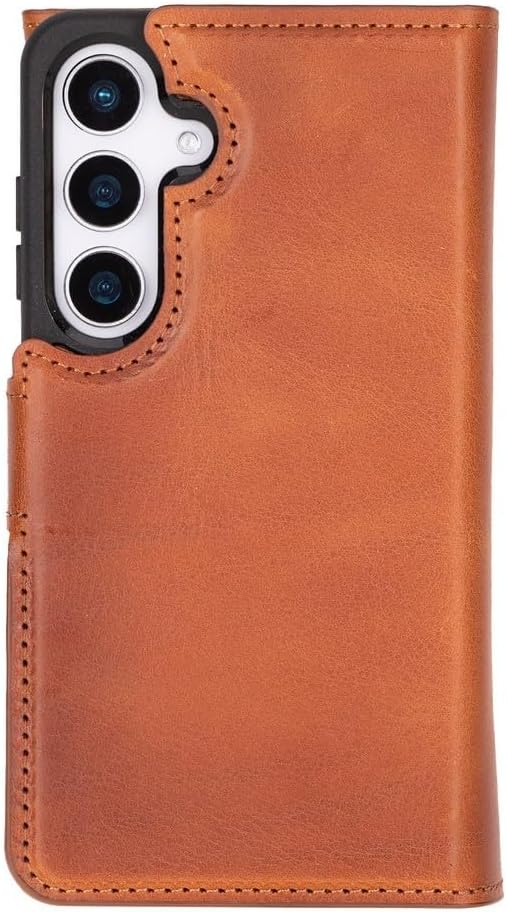 Samsung Galaxy S25 uyumlu, Hakiki Deri, El Yapımı, Cüzdanlı Kılıf, Gölgeli Kahve