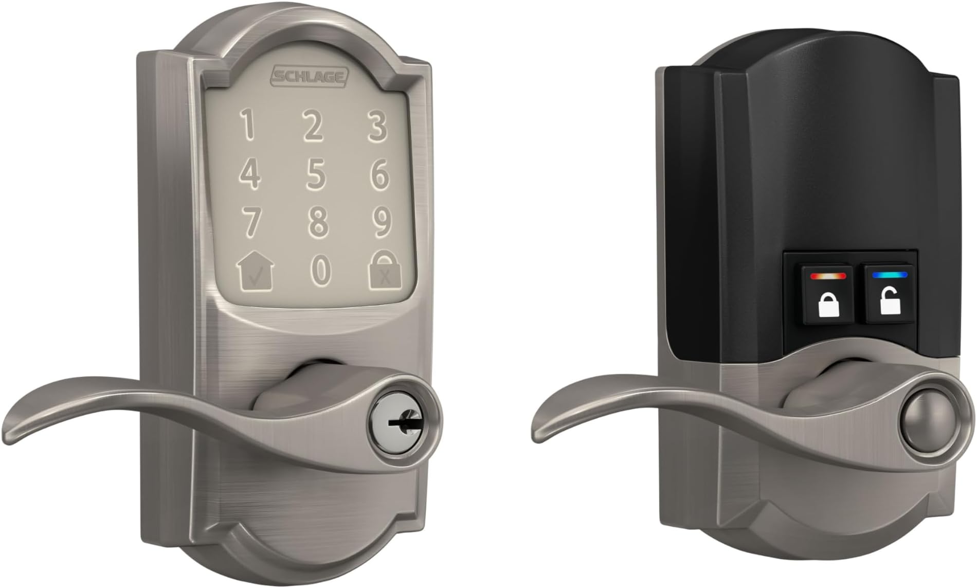 FE789WB CAM 619 Acc Encode WiFi Accent Lever Smart Lock, Keyless Entry Touchscreen Door Lock with Camelot Trim, Satin Nickel