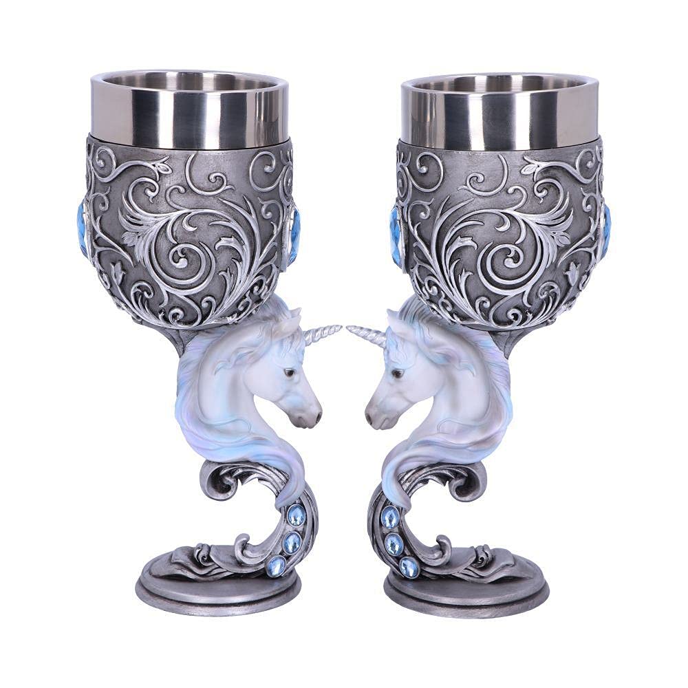 Gothic Wine Goblet Enchanted Hearts Unicorn Heart Set Of 2 White Nemesis Now
