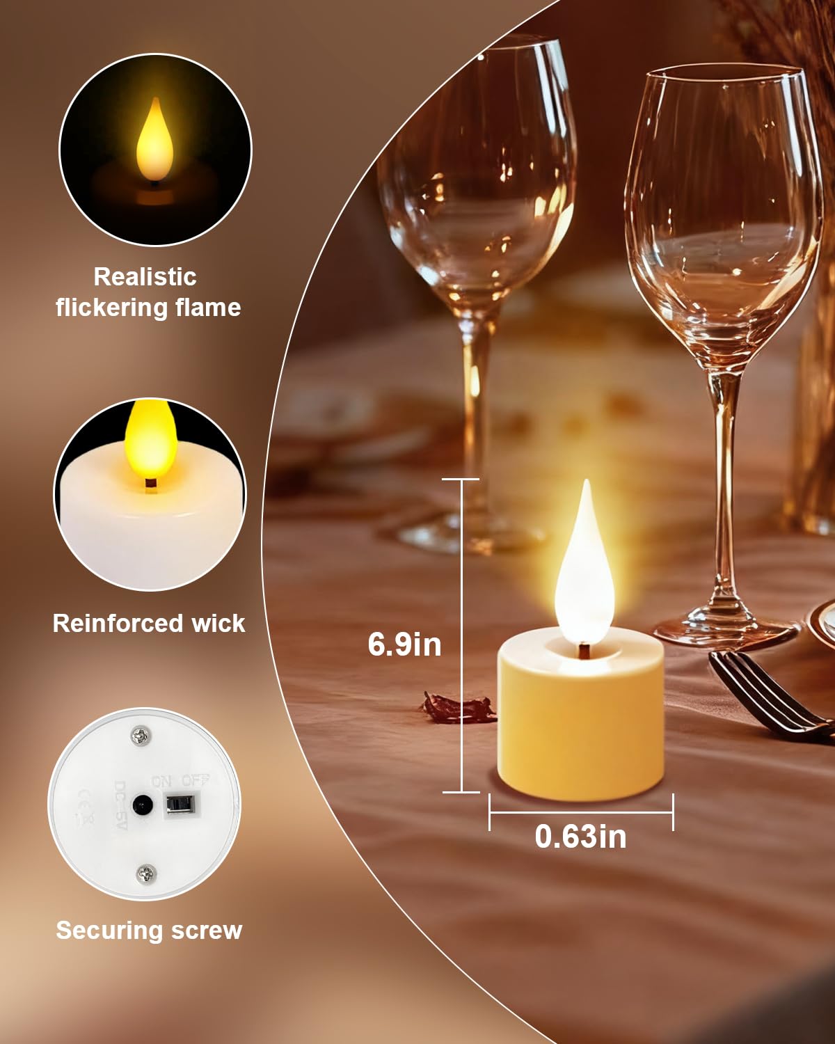 12 Bougie Chauffe Plat LED Bougie LED USB Rechargeable Sans Flamme 9 Niveaux de luminosité, Minuterie, 2 Modes D'éclairage, pour Halloween, Noël,Valentine's Day, les Mariages,les Fêtes,Eid